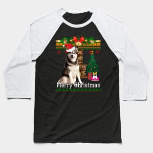 Ugly Christmas Sweater Alaskan Malamuteb Baseball T-Shirt